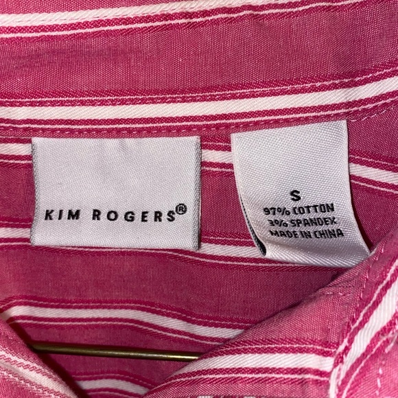 Kim Rogers 3/4 Sleeve Button Down Pink with White Candy Stripes Size Small - Picture 3 of 4